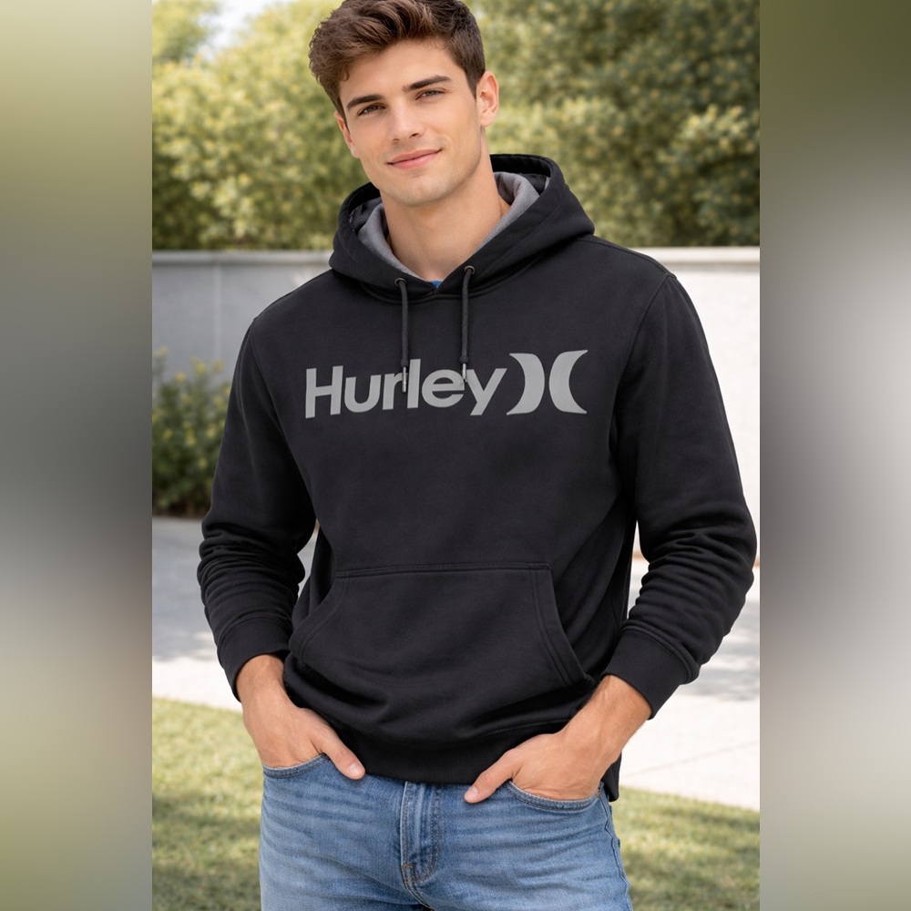 Hurley Black Hoodie with Gray Logo